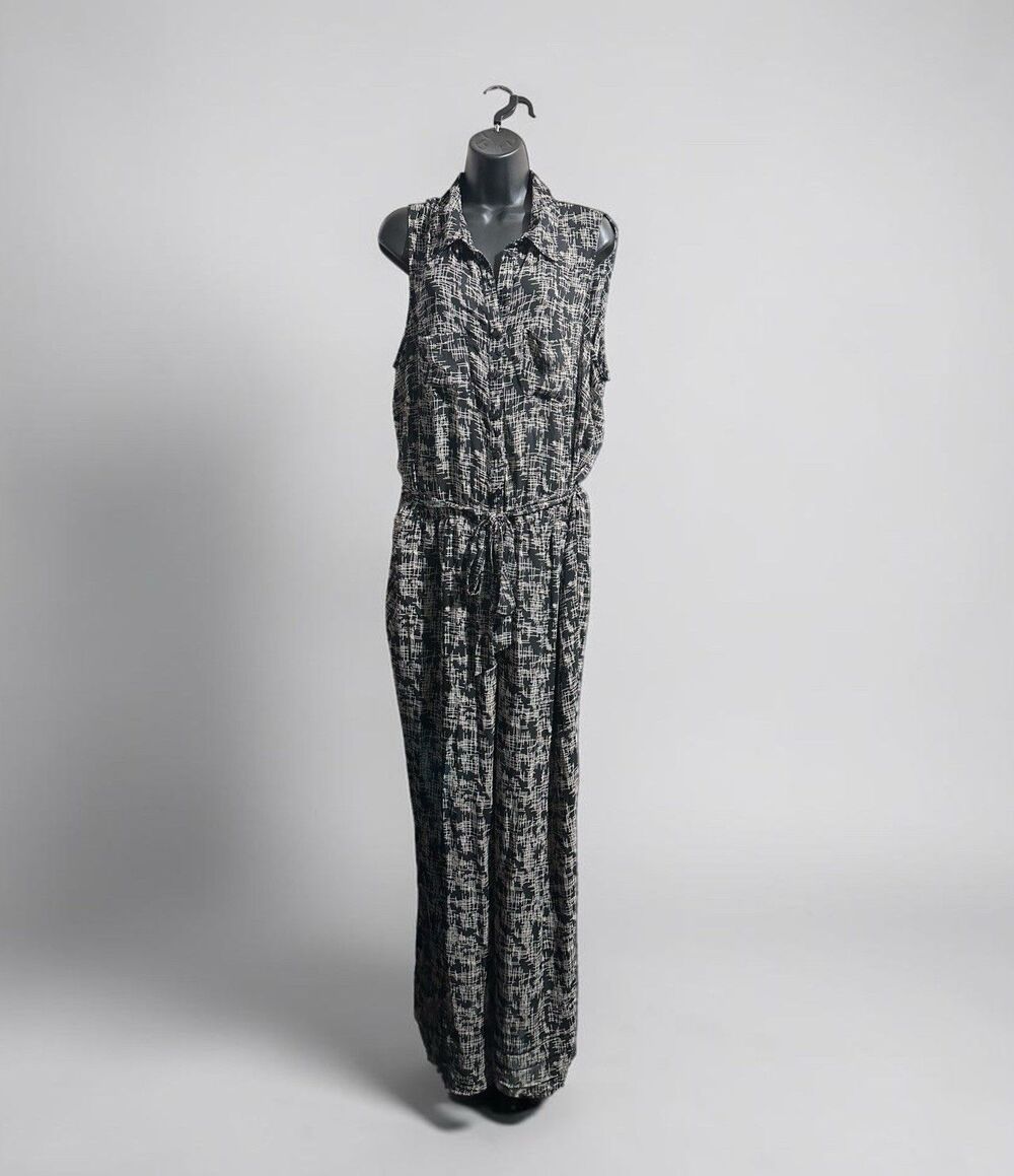 Forever 21 Wide Leg Belted Jumpsuit Womens 2X Crosshatch Abstract Print